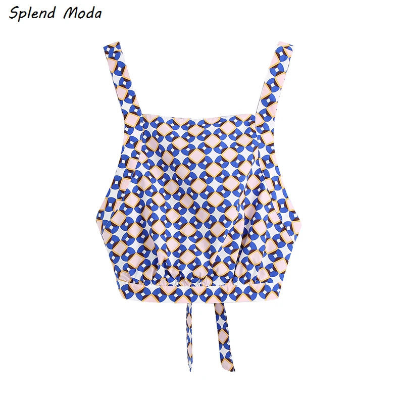 

Splend Moda 2021 Summer O-Neck Hollow Out Geometric Print Backless Lace-Up Crop Top + Stitching Pleated Draped Skirt Women