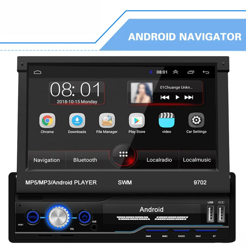 

Автомобильный мультимедийный плеер, 7 дюймов, Android 1080, GPS, HD P, сенсорный экран, GPS, FM, двойной USB + камера заднего вида
