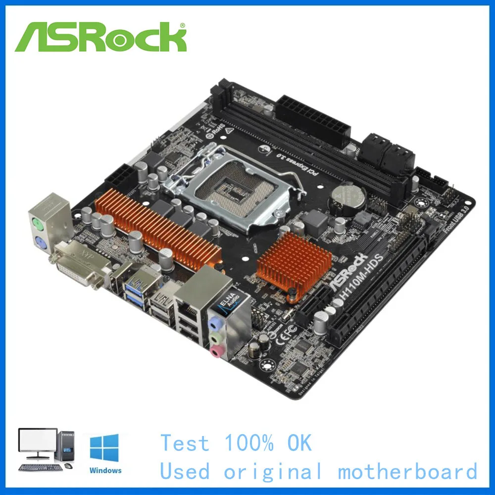 For ASRock H110M-HDS R3.0 Computer Motherboard LGA 1151 DDR4 H110 Desktop Mainboard Used | Motherboards