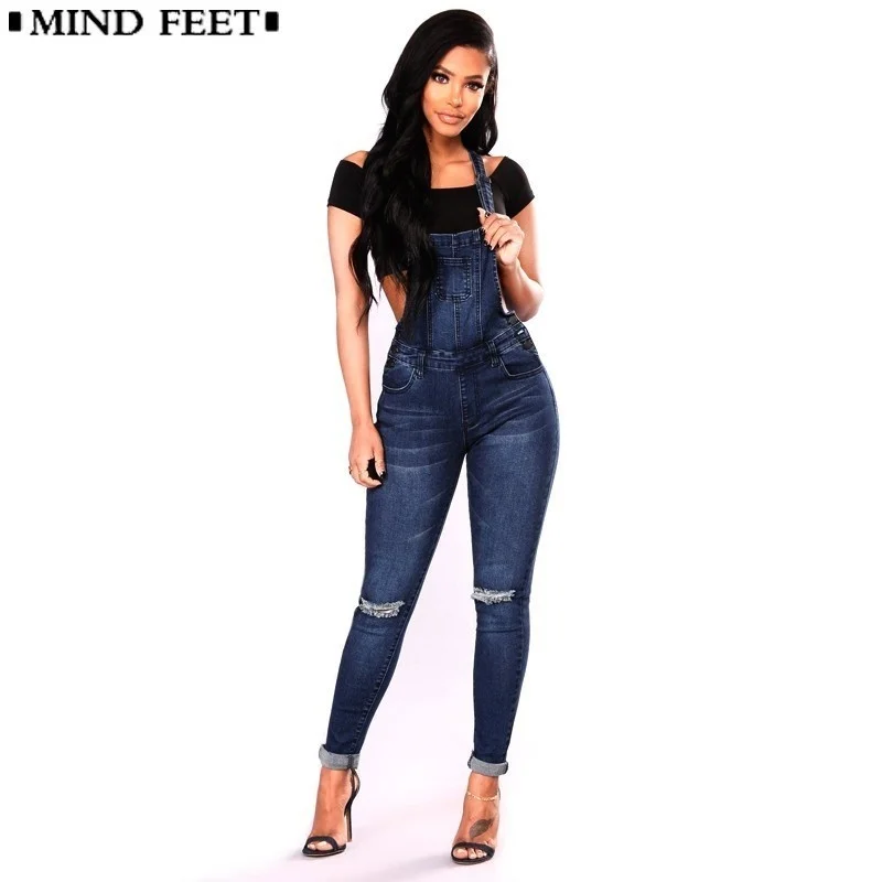 Женские джинсы на бретельках MIND FEET базовые классические темно синие женские