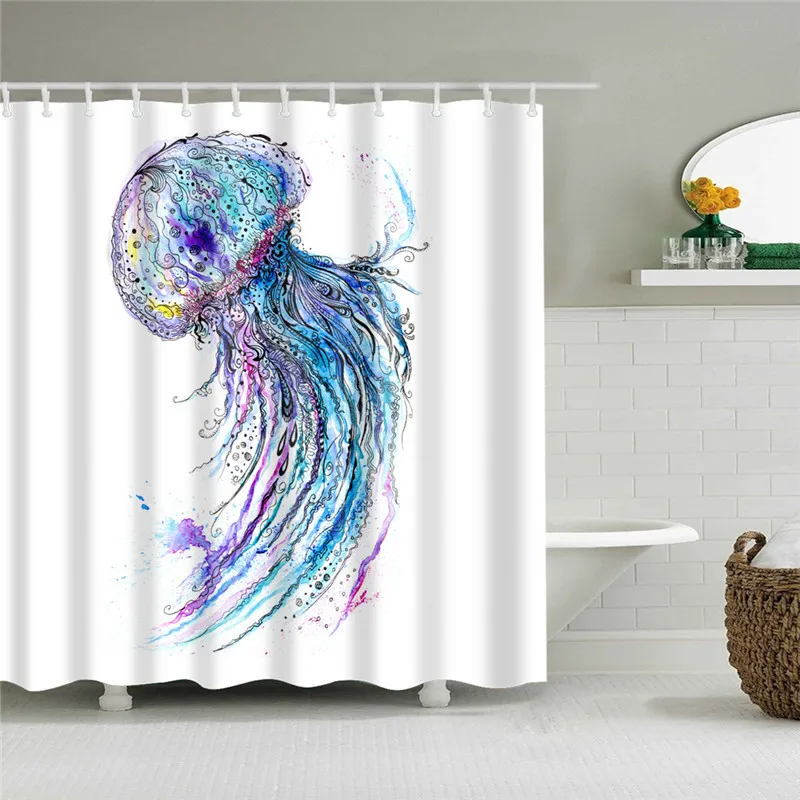 Морская душевая занавеска с медузой s водонепроницаемая для ванной из полиэстера