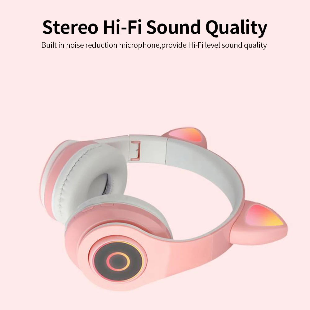 

Wireless Cute Cat Ear Headset Bluetooth 5.0 Foldable Gaming Headphone with LED RGB lights TF Card Earphone for Children Gifts