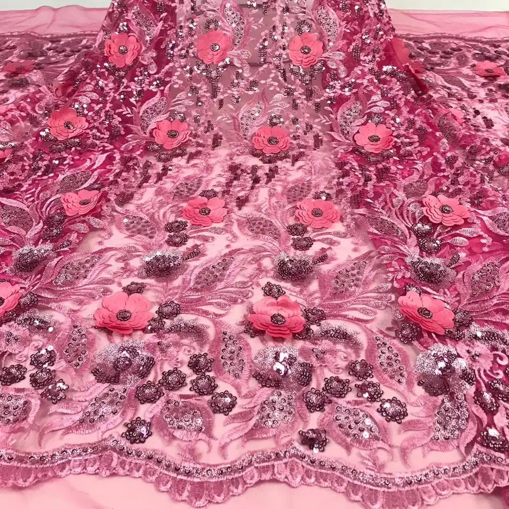 

2019 African Lace Fabric Luxury Sequins 5 yards Latest Wedding Nigerian Lace French Fabric Embroidered Rhinestone Lace Fabric