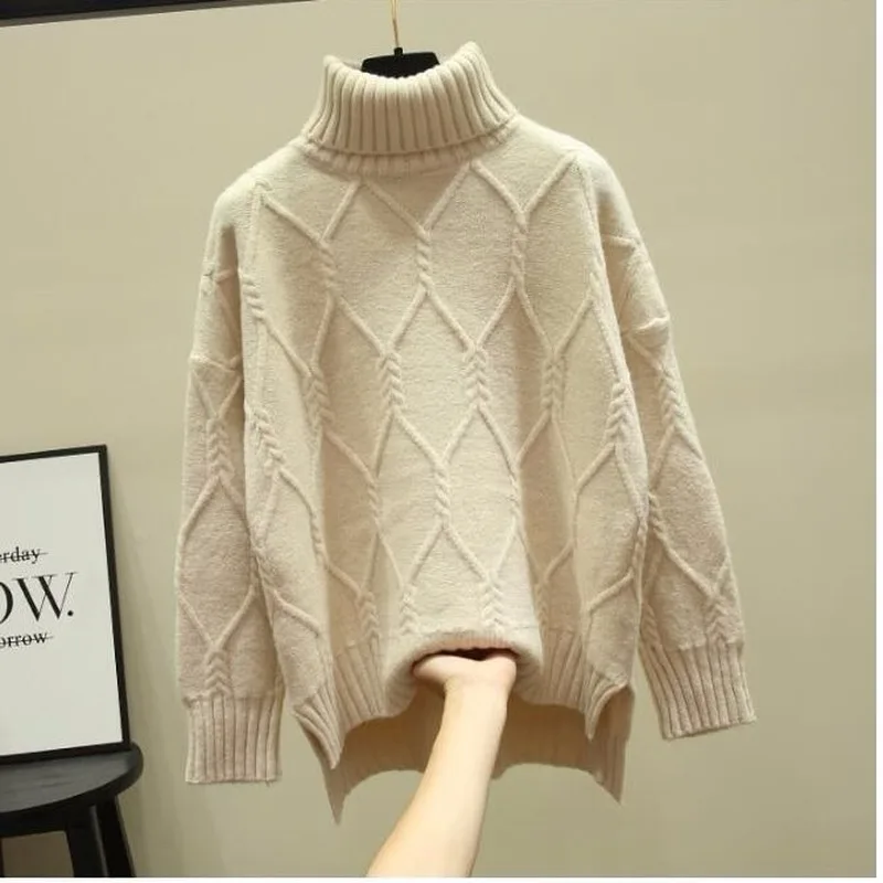 Пуловер водолазка Однотонный свитер для женщин осень и зима свободный ленивый