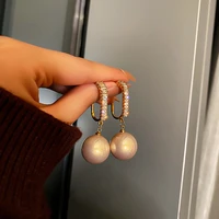 korean design sense retro simple fashion temperament 925 silver needle micro inlaid zircon freshwater pearl womens earrings