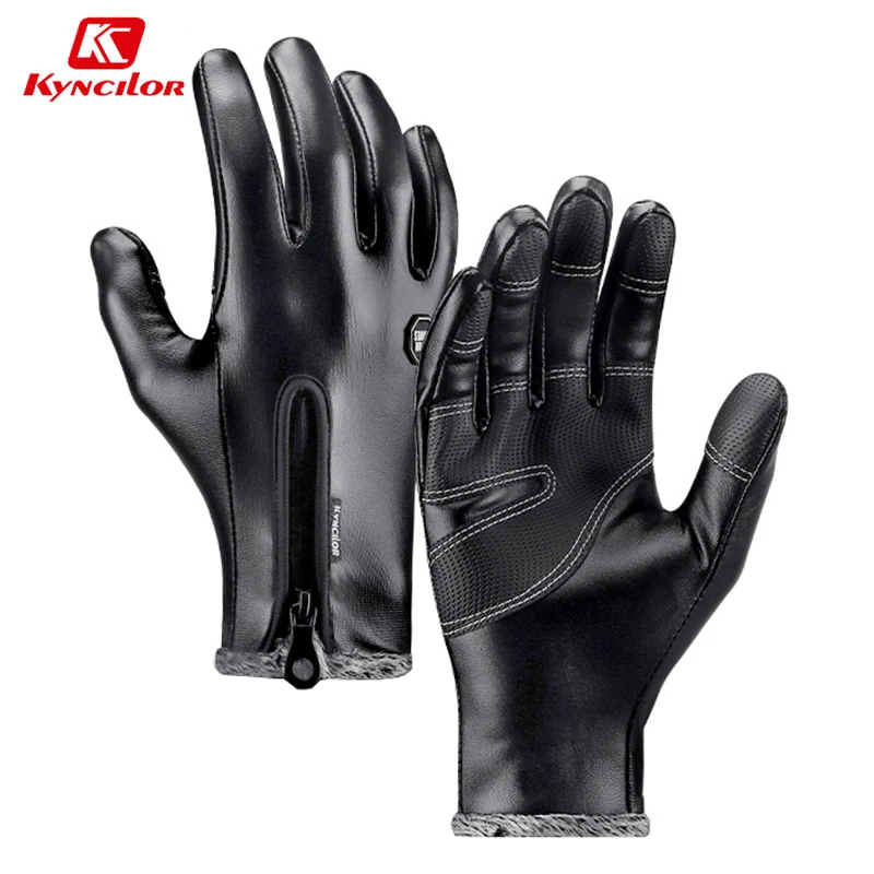 Kyncilor Winter Warm Cycling Gloves Windproof Leather Sport Gloves Touch Screen Bicycle Gloves Waterproof Motorcycle Gloves