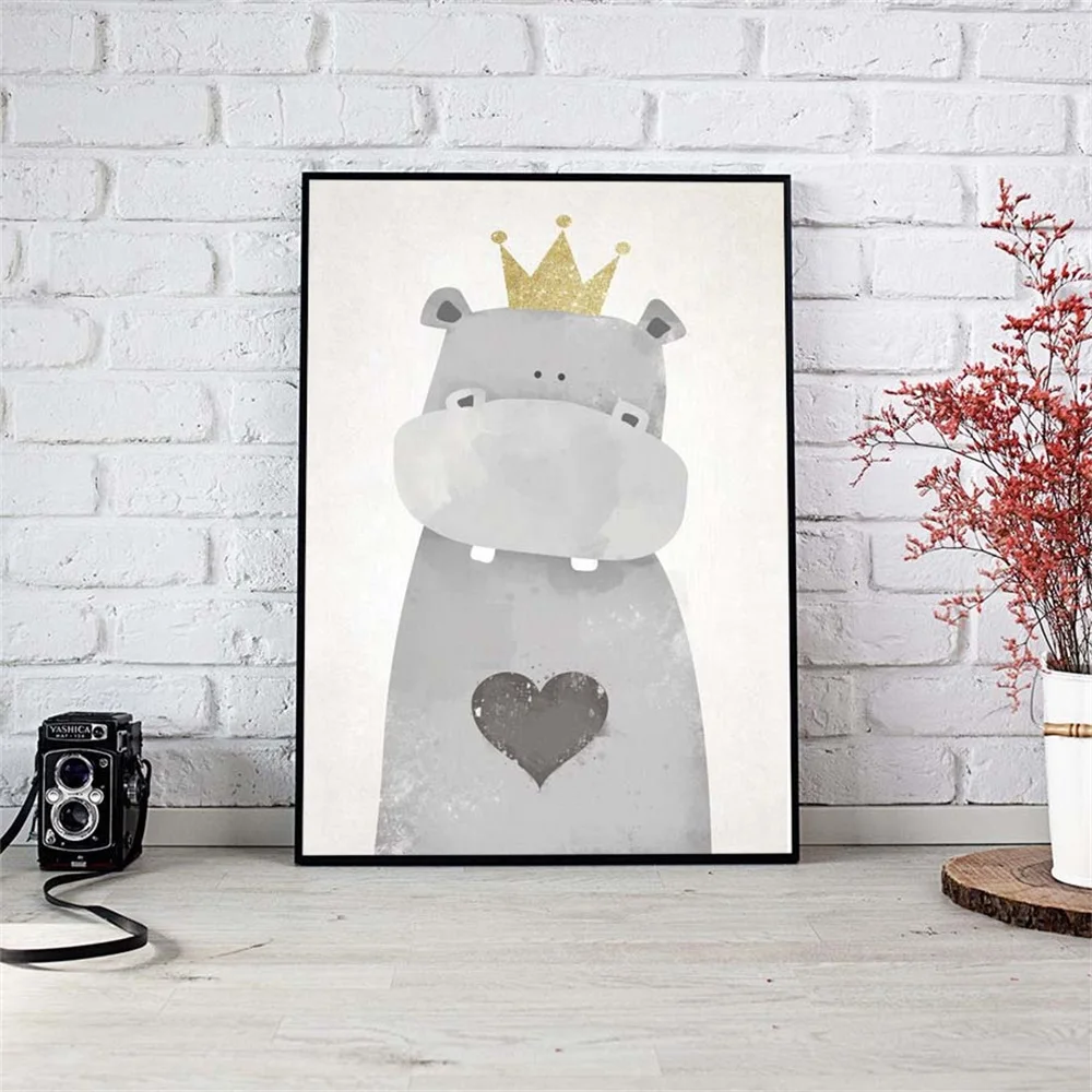 Мультяшное милое животное Безрамное живопись Скандинавское современное