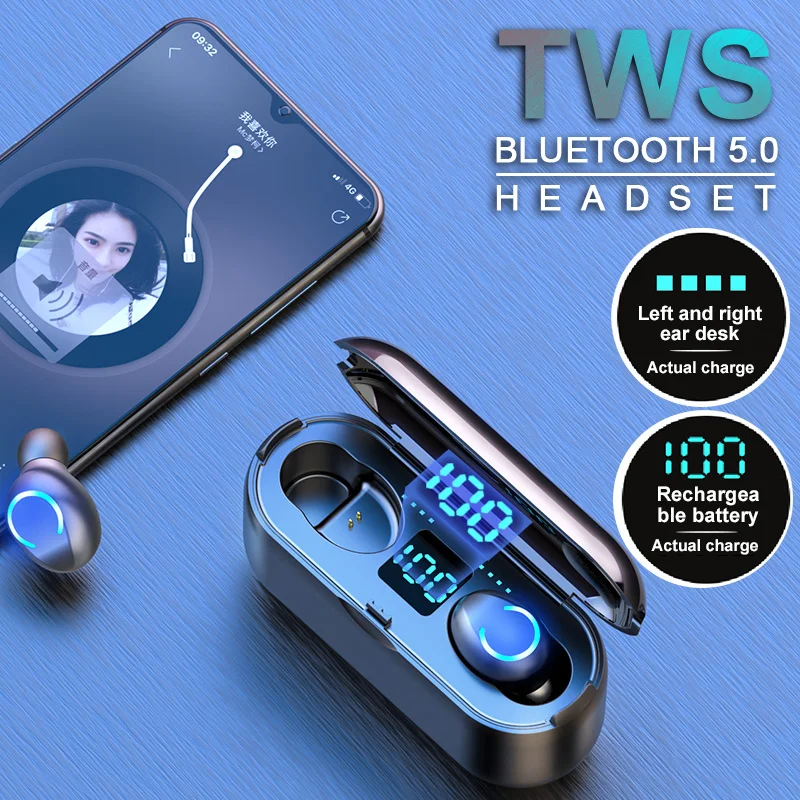 Беспроводные наушники Bluetooth V5.0 F9 TWS беспроводной спортивный светодиодный дисплей