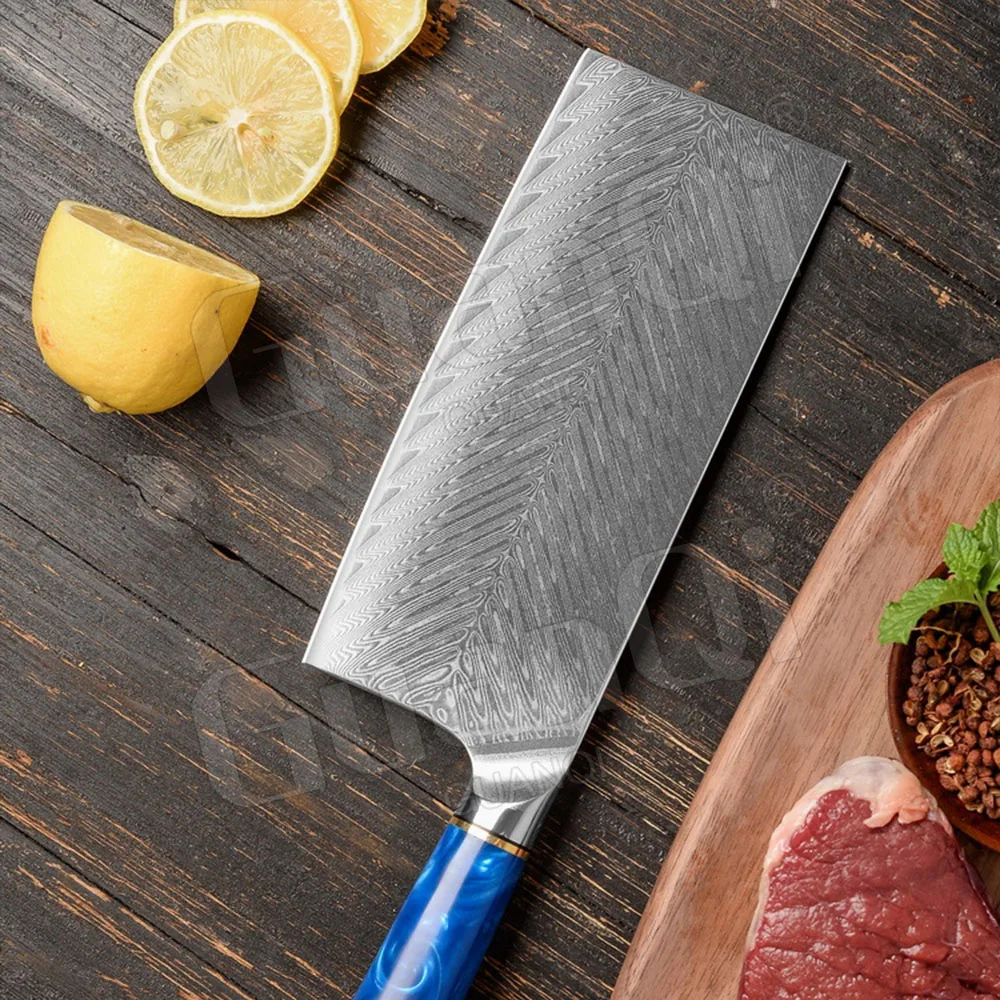 Нож шеф-повара из дамасской стали Профессиональный кухонный резец с лазерным
