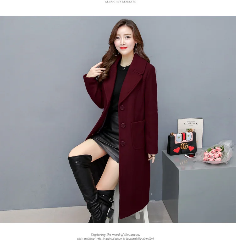 Осень Зима Шерстяное Пальто Женщин Тонкий Средний Длинный Корейский Дамы