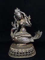11chinese folk collection old bronze cinnabar lacquer ride swan statue tara bodhisattva sitting buddha ornaments town house