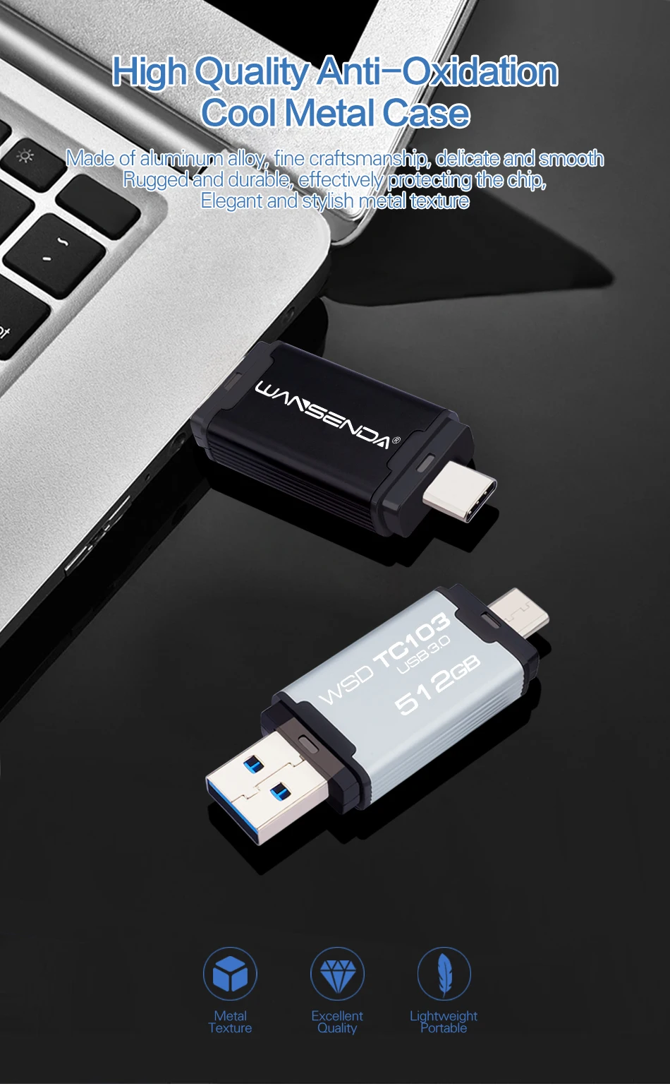 WANSENDA, 2 в 1, TYPE-C, USB3.0, USB флеш-накопитель, 512 ГБ, 256 ГБ, 128 ГБ, 64 ГБ, 32 ГБ, флеш-накопитель для Android/PC, двойной OTG, USB флешка, флешка