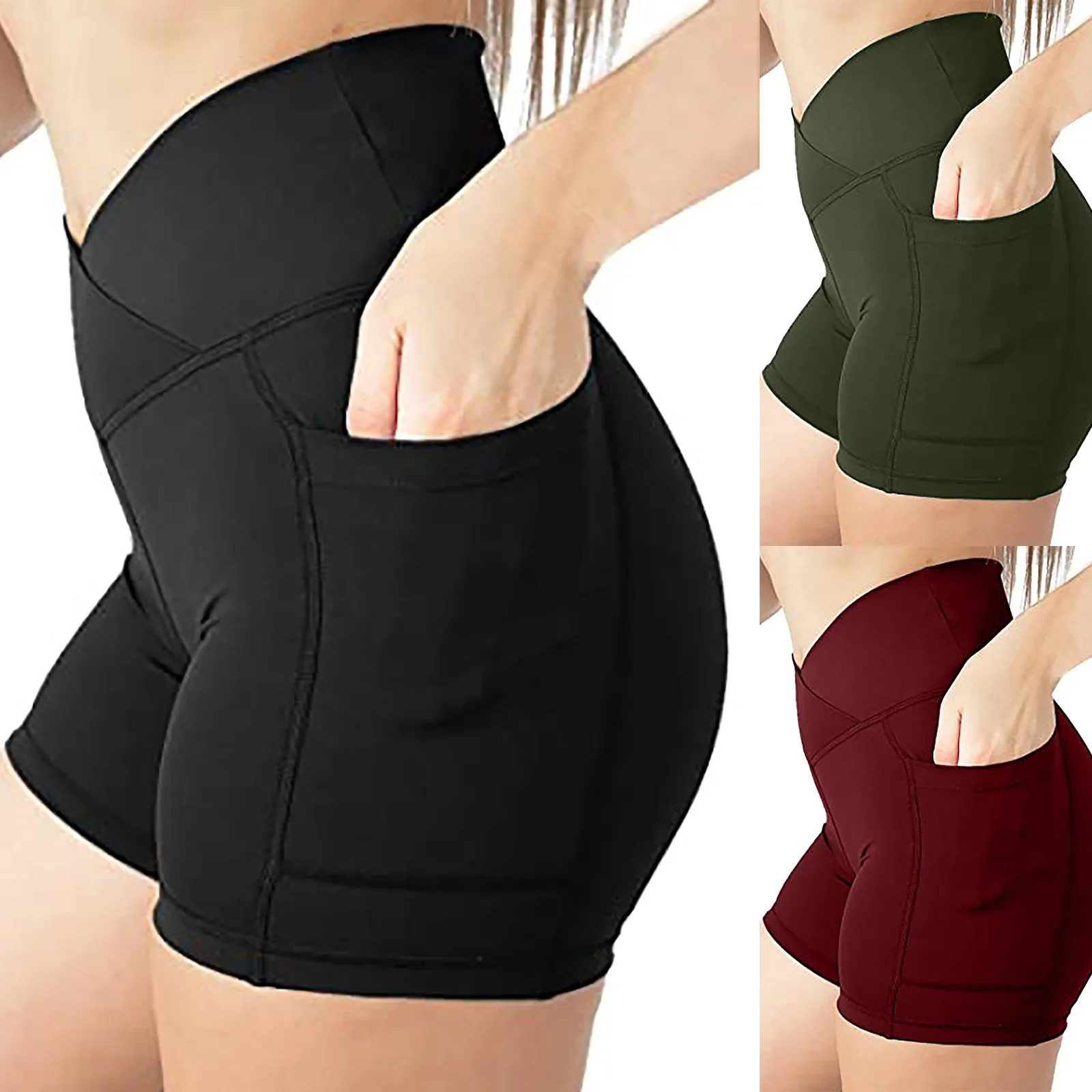 

Летние шорты для женщин, леггинсы для фитнеса, однотонные шорты с карманами; Брюки Компрессионные Леггинсы для йоги шорты джинсы женские бр...