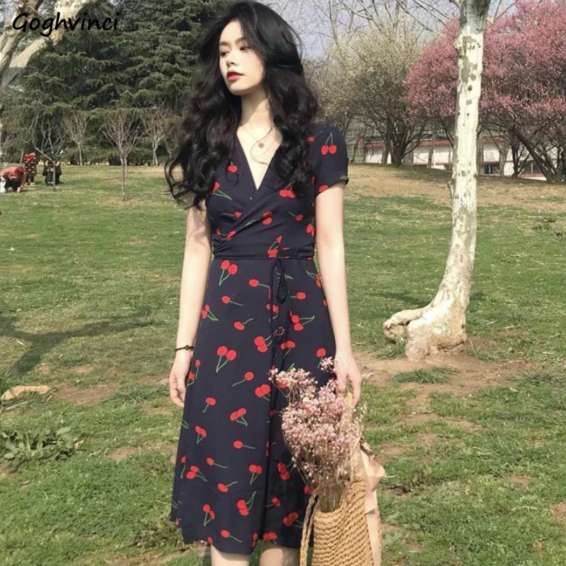 

Short Sleeve Dress Printed Leisure Spring 2XL Vestidos V-neck Adjustable Waist Simple Streetwear Elegant Sexy Ladies Side Slit