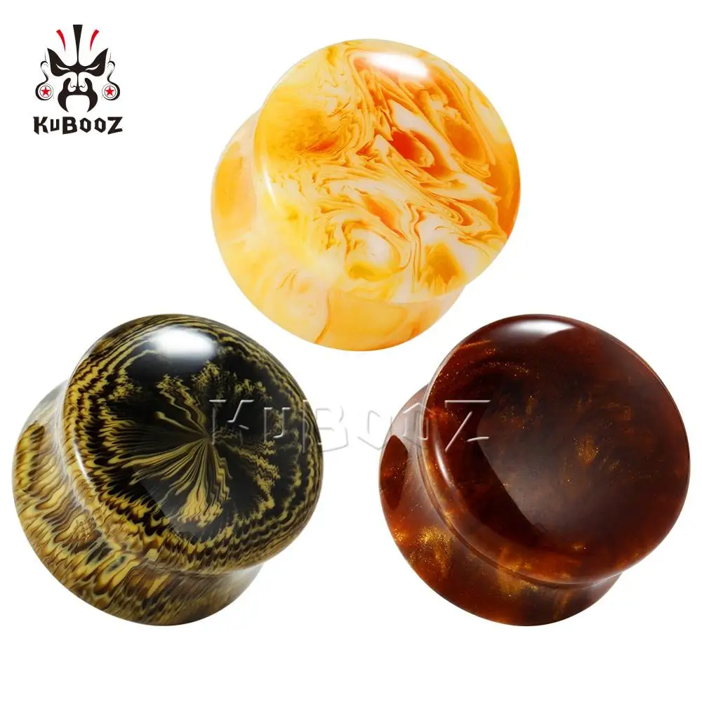 New Stripp Bamboo Yellow Clouds Resin Ear Plugs Piercing Expanders Stretchers Saddle Design Studs Body Jewelry Sale in Pair | Украшения и