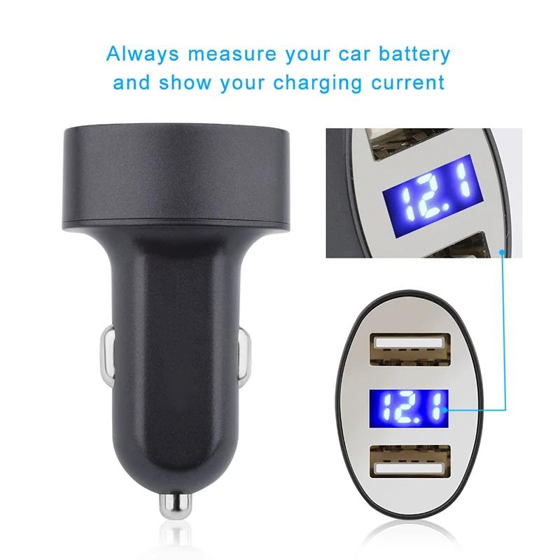 Rocketek Мульти usb Автомобильное зарядное устройство smart ic 2 USB 2.4A светодиодный автомобильный аккумулятор измерительный телефон адаптер Аксессуары для Xiaomi автомобильное зарядное устройство