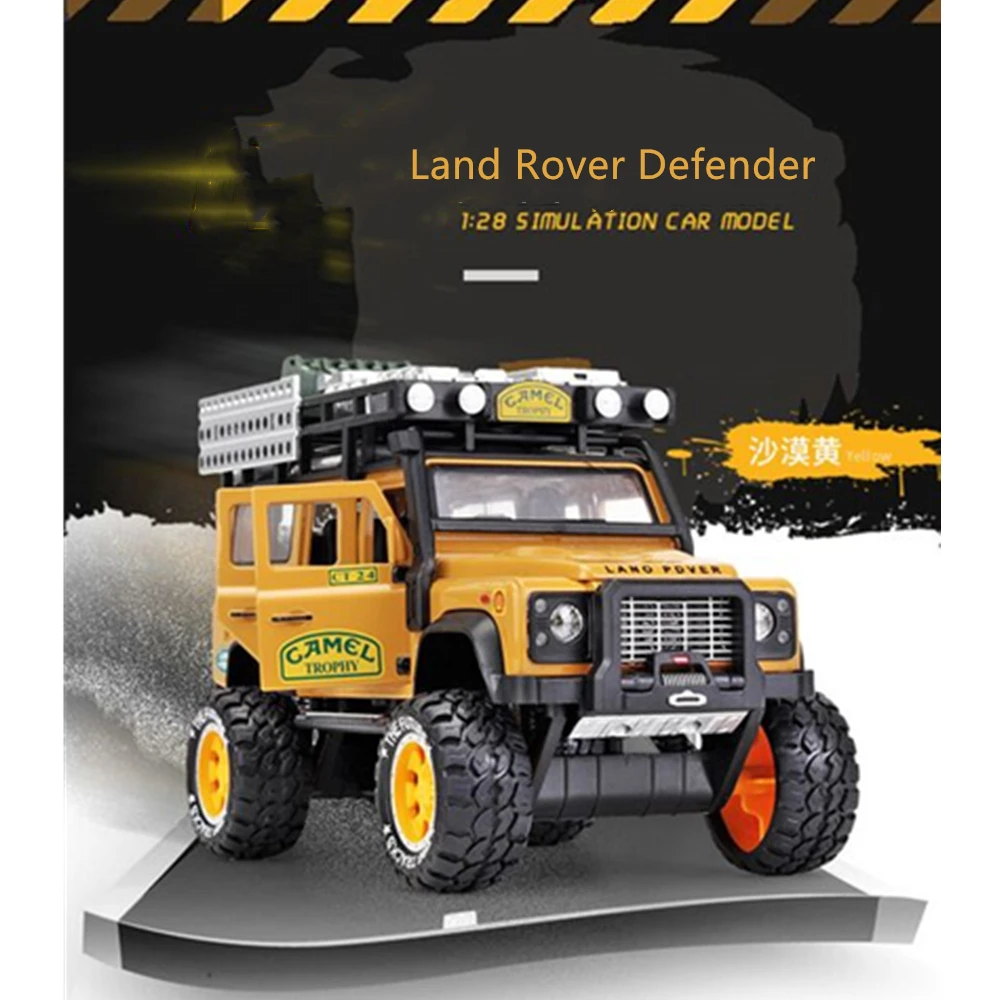 1:28 Land Rover Defender Camel Cross страна сплав модель автомобиля Модель игрушки звук и свет игрушка с инерционным механизмом автомобиль для игрушки мальчик подарок ребенку