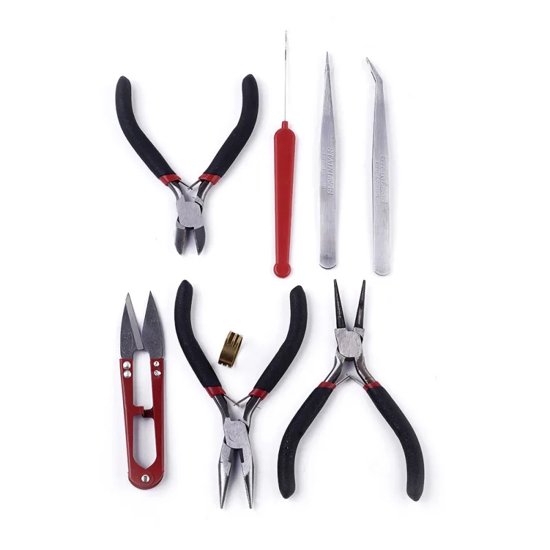 1set DIY Ювелирные наборы инструментов плоскогубцы ножницы Бисероплетение пинцеты булавки латунные кольца крючком крюковые иглы рулетка штангенциркуль - Цвет: 1set