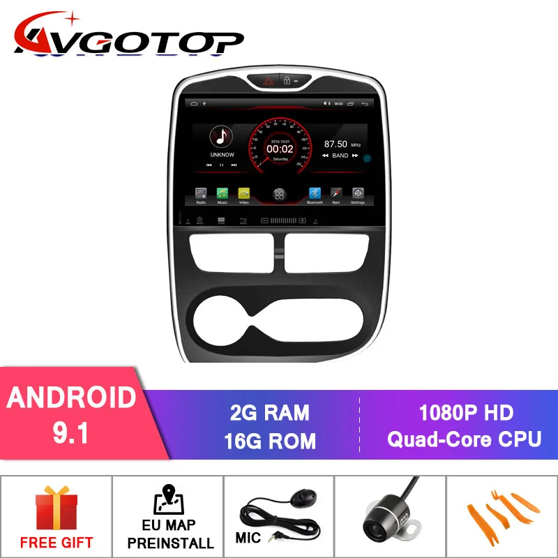 AVGOTOP Android 9 Автомагнитола для RENAULT CLIO MP3 MP4 Автомобильный Wi-Fi gps Мультимедиа - Цвет: Android 9