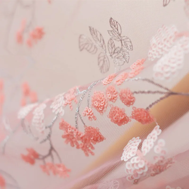 100x150 см/шт. Розовый блестящий цветок вышивка мягкая сетка кружева ткань материалы