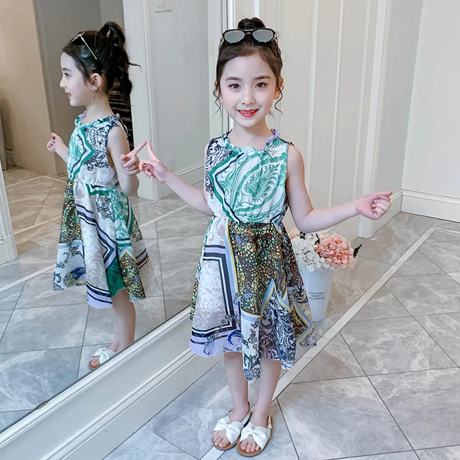 Summer Dress For Girls Bohemian Style Girl Sleeveless Kids Dresses Teenage Costume 6 8 10 12 14 | Детская одежда и обувь