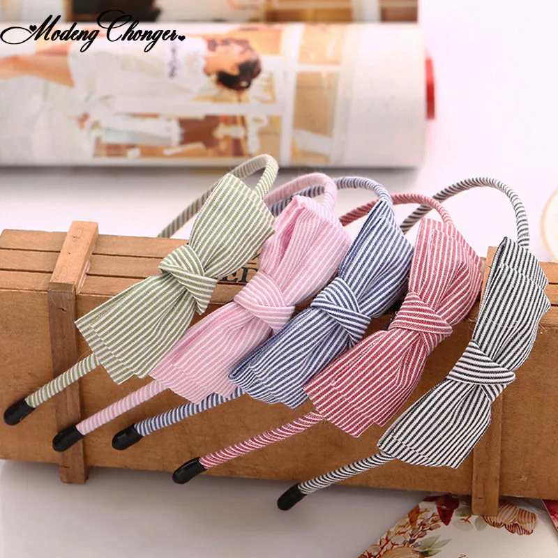 

1pcs Fashion Art Fresh Striped Barrettes Tie Bow Hairband Japanese And Korean Fabric Bow Headband Woman Girls Hair Accessorices