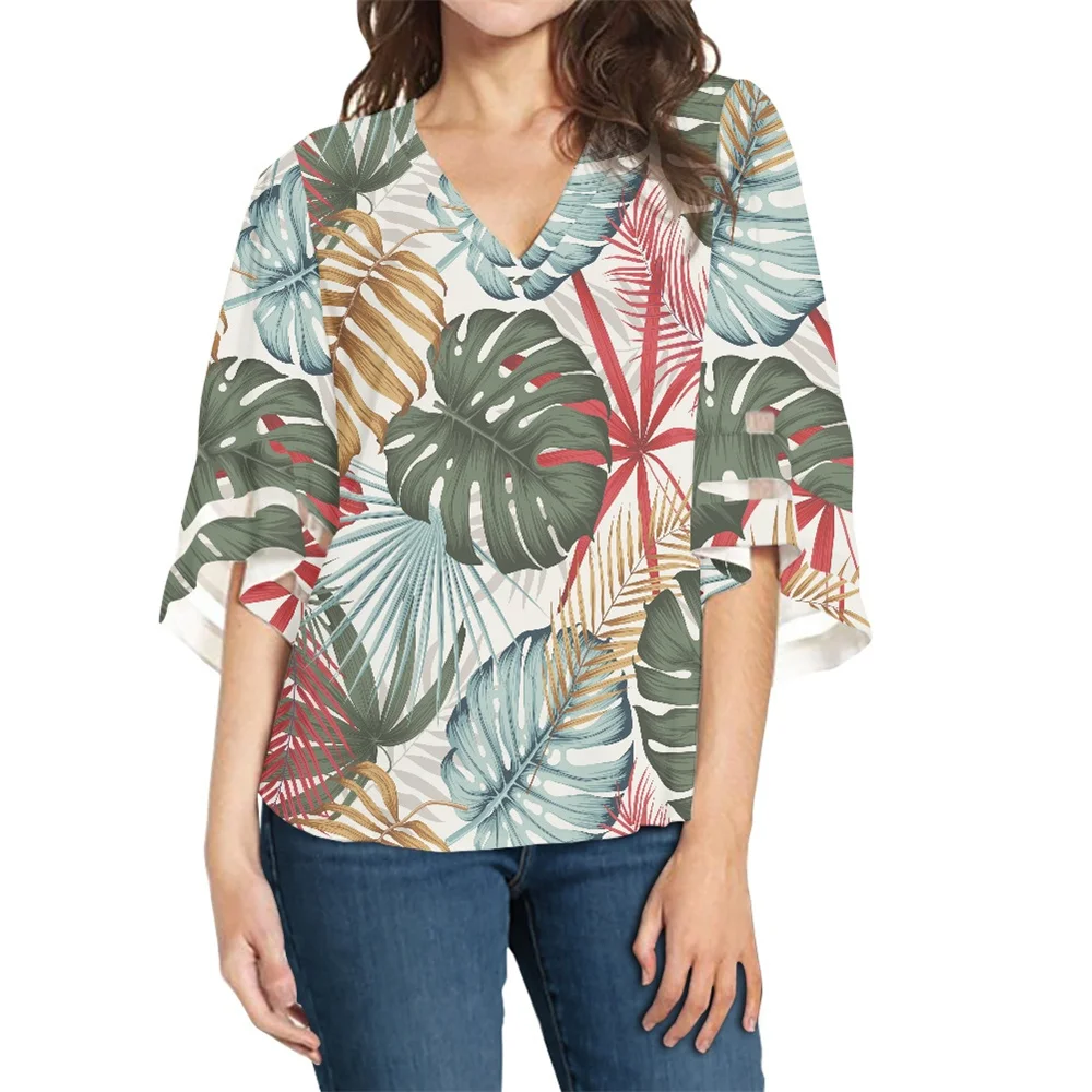 

Женская летняя блузка с цветочным принтом, V-образным вырезом и рукавом 2022