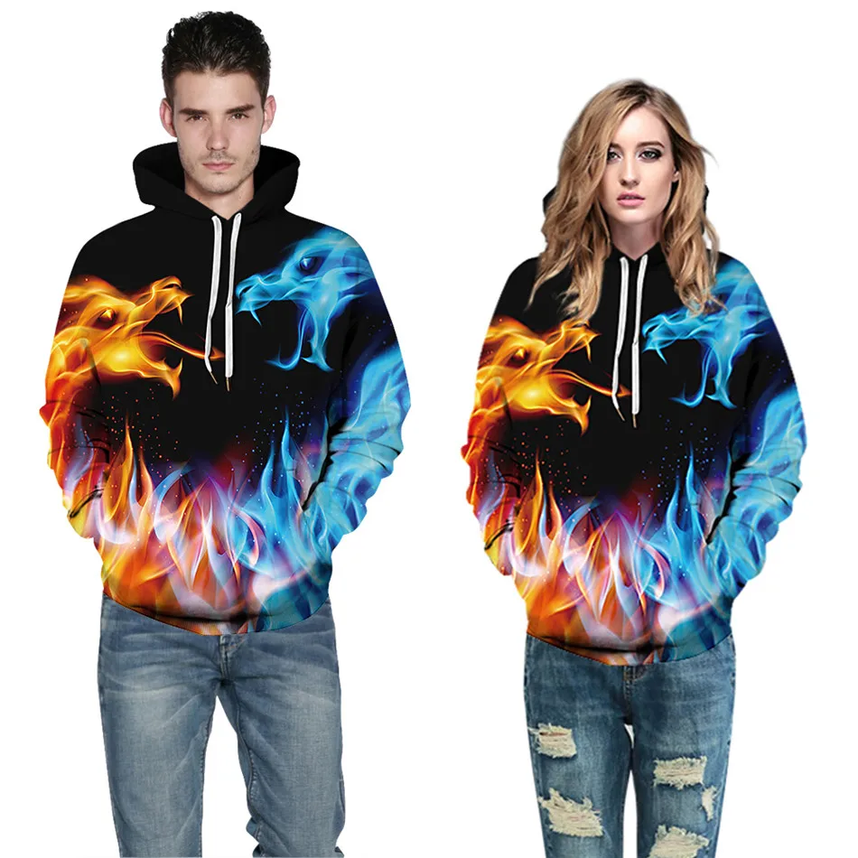 

Women/Men 3D Hooded Sweatshirts Ice Fire Dragon Animal Cat Wolf Brand Design Hoodies Female Fashion Pullovers Clothes Plus Size