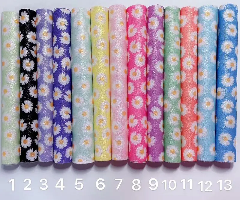 

new trend synthetic PU glitter Chrysanthemum embossed leather material