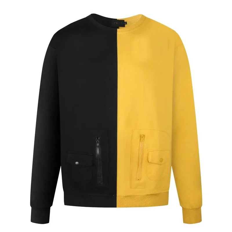 

Muscle Brothers Men's Spring and Autumn Suits Street Trend Hip Hop Contrast Color Long Sleeve Pullover Trousers Two-Piece Set