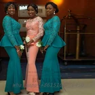 2021 зеленые кружевные платья подружек невесты Русалка Одежда с длинным рукавом эластичный атлас Южной Африки платье подружки невесты вечерние платья