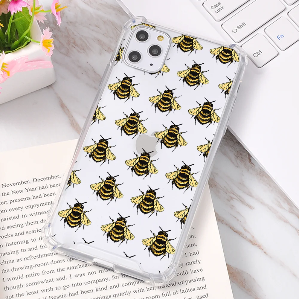 Силиконовый мягкий чехол с мультяшными пчелами для iPhone 12 11 Pro XS Max XR X 8 7 Plus чехлы