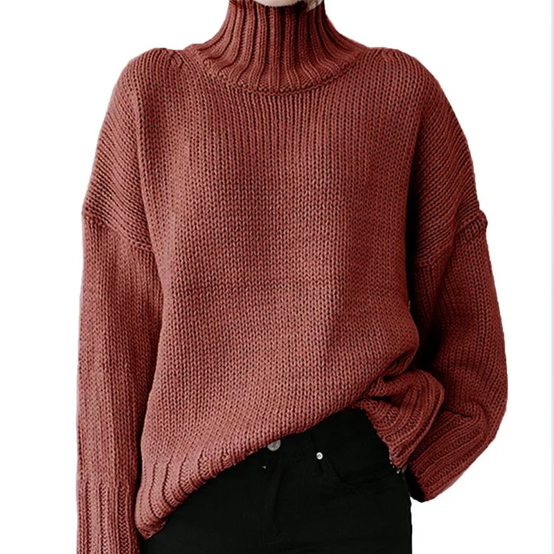 

Autumn And Winter Ladies New Sweater High Neck Wool Knitted Warm Pullover Loose Fashion Thickening Ladies Sweater