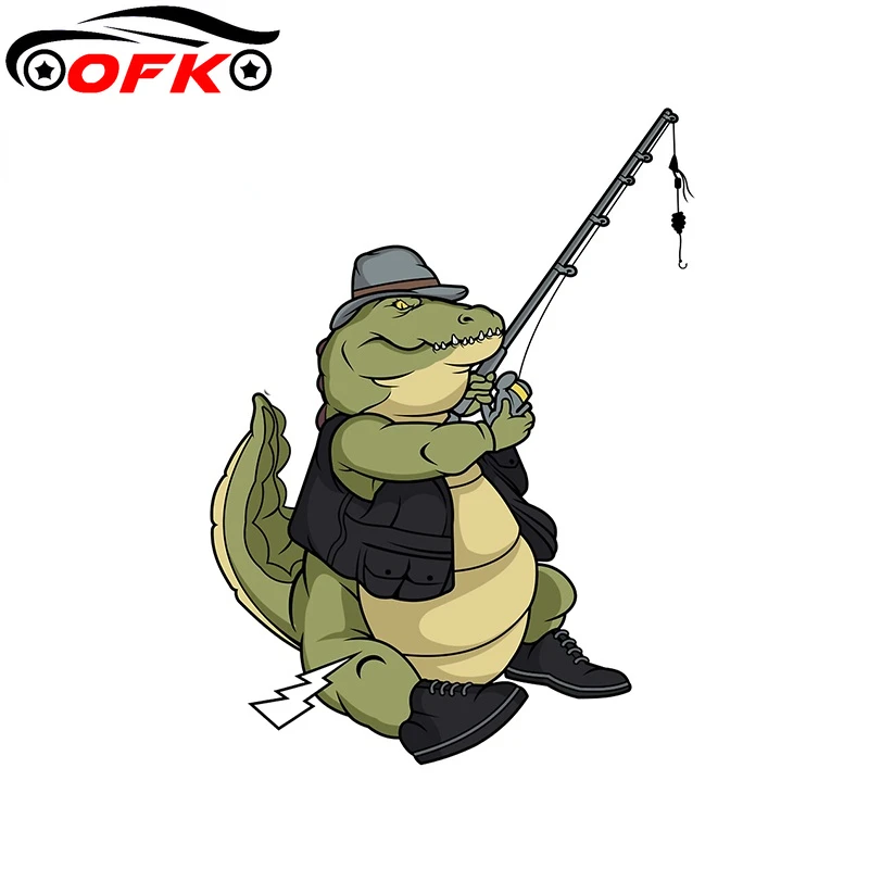 

For Funny Cartoon Crocodile Fishing Vinyl Car Stickers Camper Material Scratch-proof Window Decal 13cm X 9cm