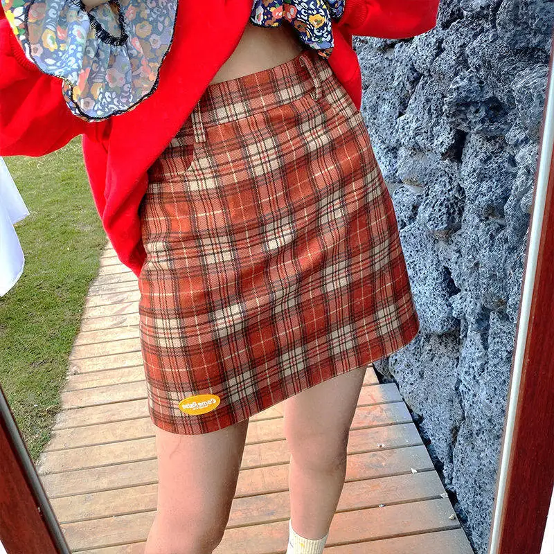 Клетчатая мини юбка женская красная синяя трапециевидная летняя школьная с