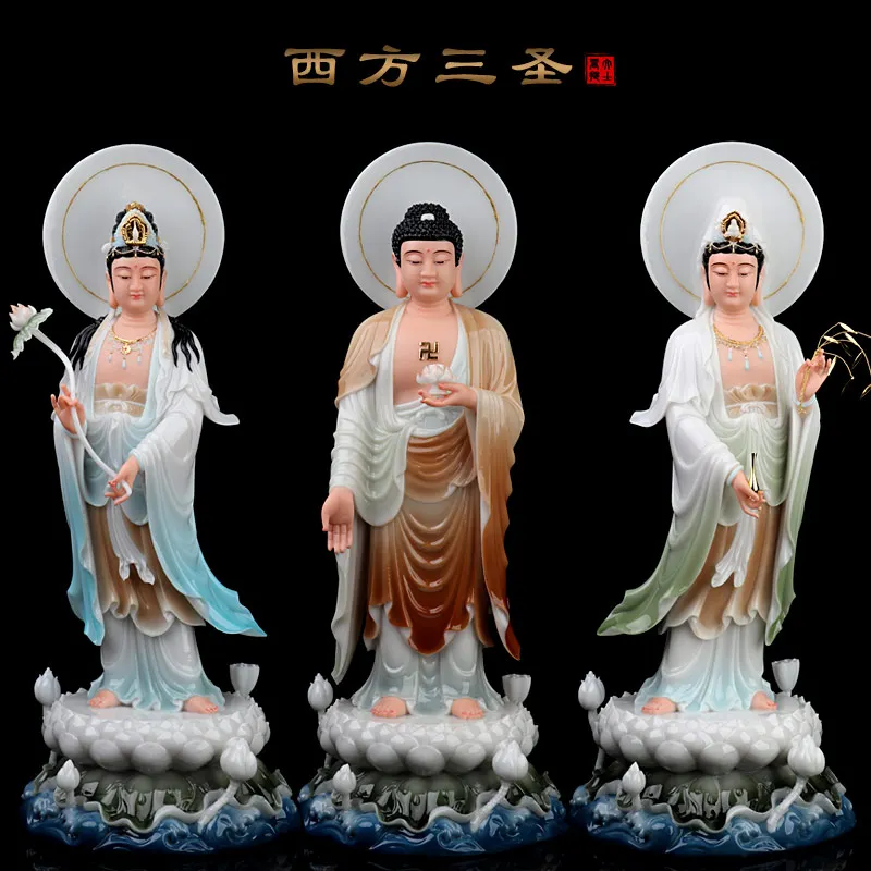 53CM Large 3PCS High grade XI FANG SAN SHENG Buddha statue Amitabha Guanyin Mahasthamaprapta HOME shrine Efficacious protection