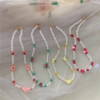 korean fashion retro colored beaded clay necklace girly transparent candy necklace ins style glass necklace