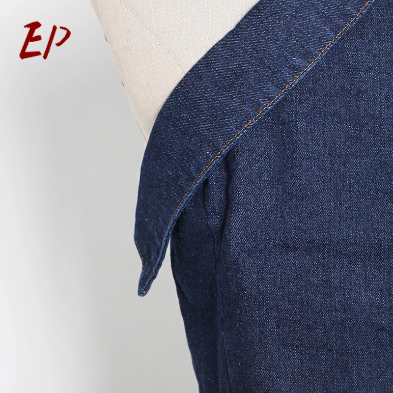 

EP Female Fashion New 2021 Autumn Asymmetrical Patchwork Coat For Women One Shoulder Long Sleeve Sexy Short Denim Jacket