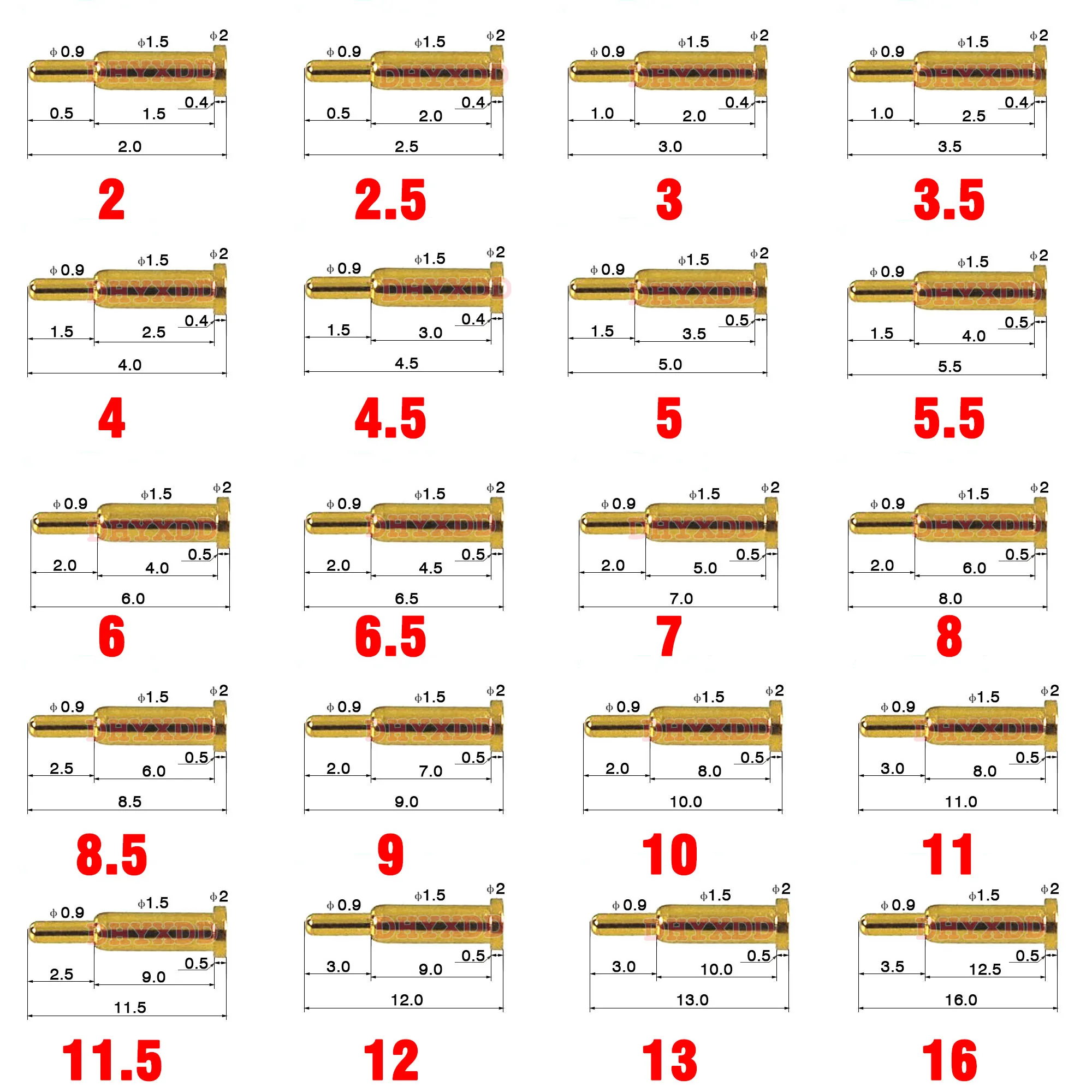 10X SMT Pogo Pin Connector Pogopin Battery Spring Loaded Contact Needle PCB 3 4 5 6 7 8.5 10 12 13 16 MM High Current Test Probe