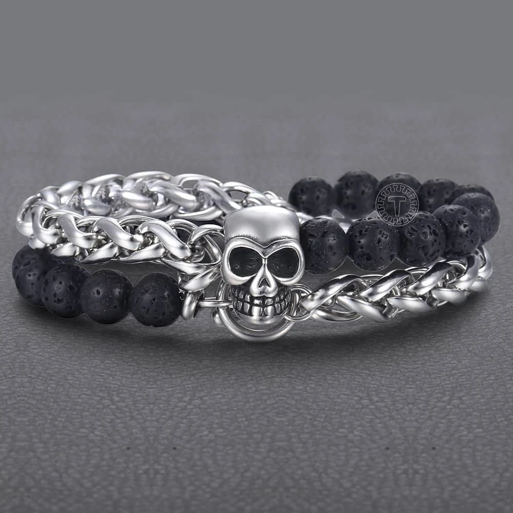 

Chain Bracelet Beaded Bracelets for Men Stainless Steel Wheat Link Double Layered Tiger Eye Stone Lapis Lazuli 8mm DDBM46