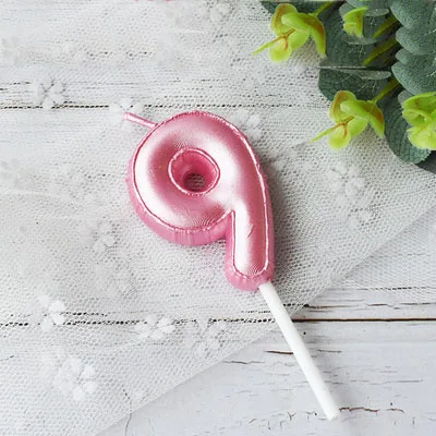 Pink9 1 шт День Рождения шар Свеча розовый синий Свеча День рождения торт украшение 0-9 Количество свечи Детские сувениры на день рождение вечерние Декор - Цвет: Pink9