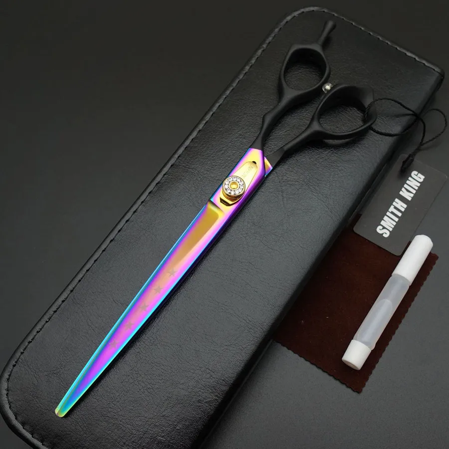 Straight-Rainbow 8 дюймов профессиональные ножницы для ухода за домашними животными, SMITH KING 8〞резка/прямые ножницы/филировщики/изогнутые ножницы 440C высокое качество решетки - Цвет: Straight-Rainbow