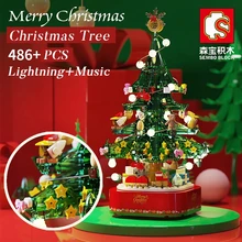 Sembo Blocks Christmas Tree Reindeer House Model Sets Building Bricks Toy Father City Winter Brickheadz Santa Claus Elk New Year