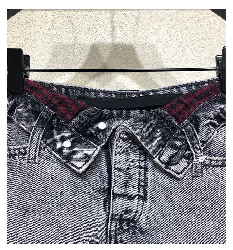

High Quality Spring and Summer New Plaid Contrast Color Washed and Worn Thin Jeans Pants