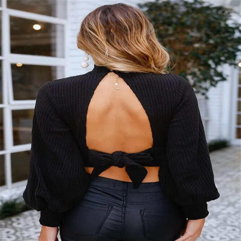 Осенние женские 2019 сексуальные глубокий открытый пупок ремни с длинным рукавом