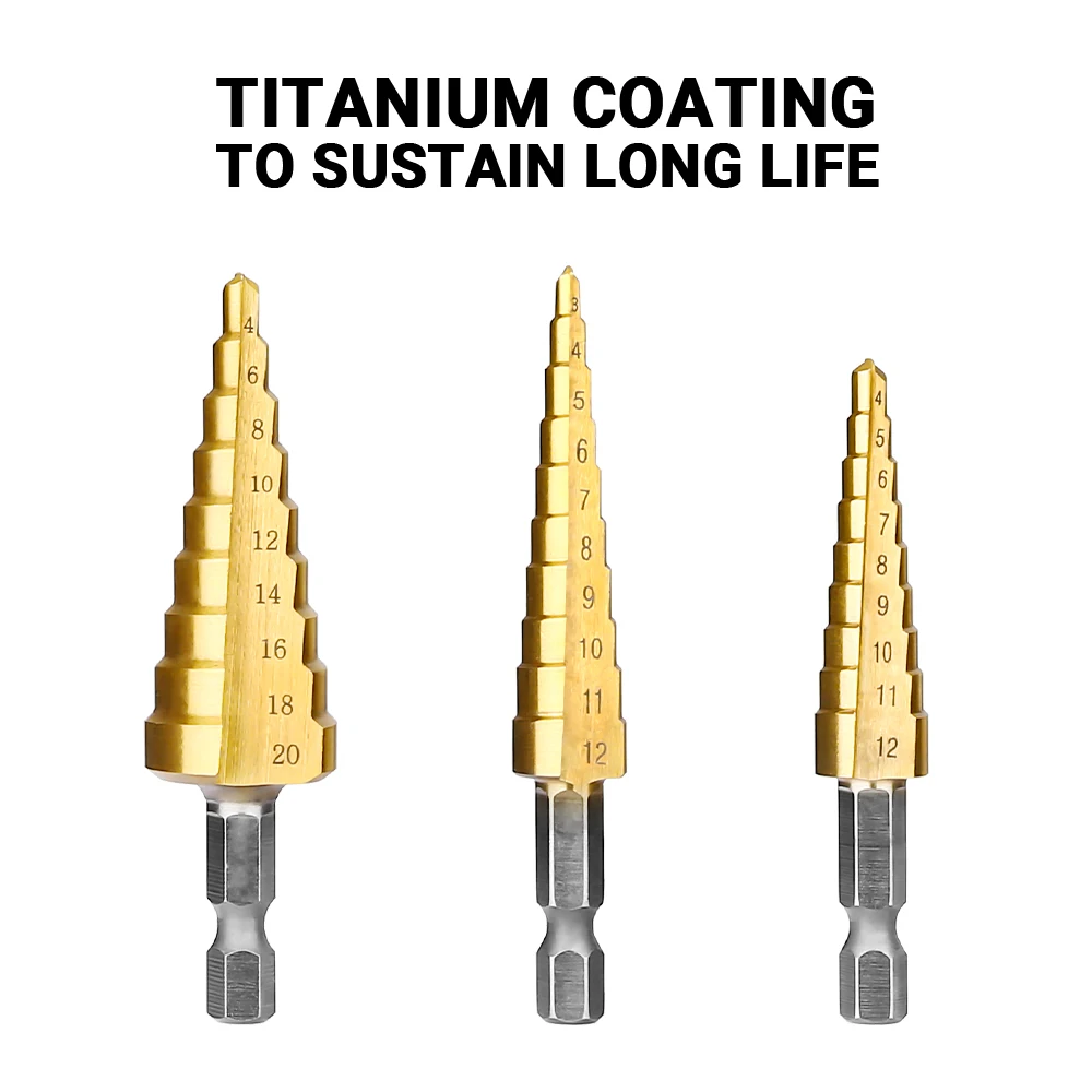 3 шт./компл. 3-12 мм 4-12 4-20 HSS ступенчатое сверло с прямым желобом титановым покрытием
