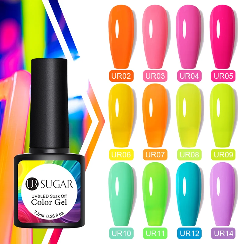

UR SUGAR 7.5ml Gel Nail Polish Neon Color Nail Art Gel Polish for Nails Fluorescent UV Gel Nail Polish Soak Off Base Top Coat