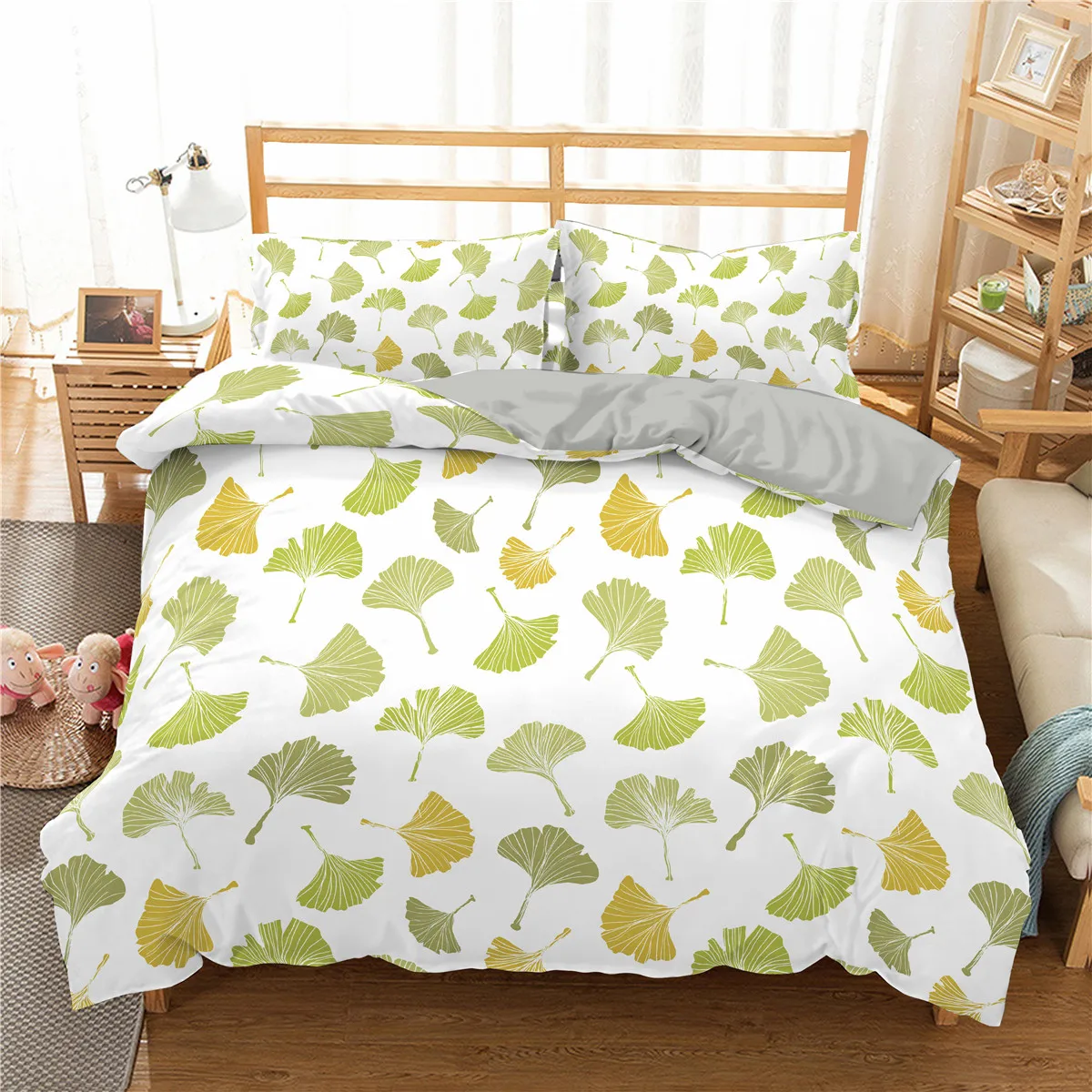 

3D Leaves Print Pattern Bedding Set Home Textile 2/3 Pcs Quilt Cover + Pillowcase For Twin Queen King Size