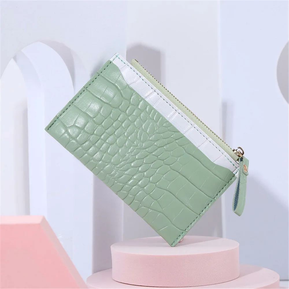 

1pcs 2021 New ins Popular Alligator Mini Card Purse Female Student Bus Card Package Simple Fashion Stitching Contrast Zipper Bag