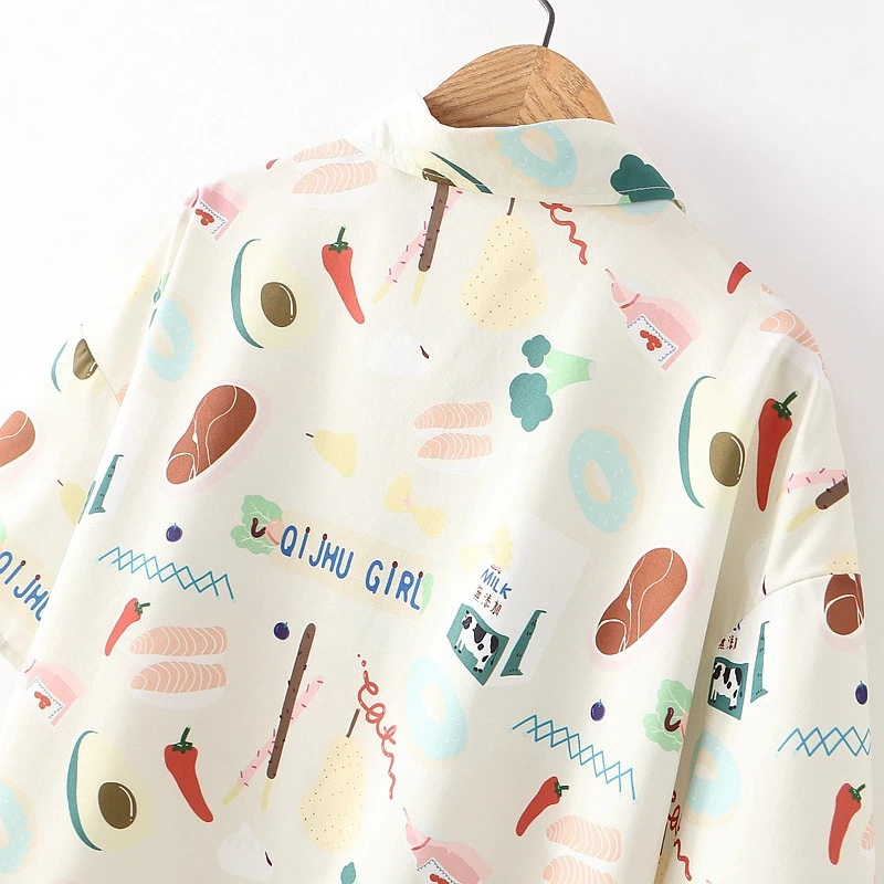 Merry Pretty Women Cartoon Print White Blouses 2020 Summer Short Sleeve Turndown Collar Shirts Womens Tops And | Женская одежда